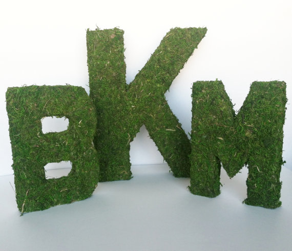 Oversized moss letters for rustic wedding
