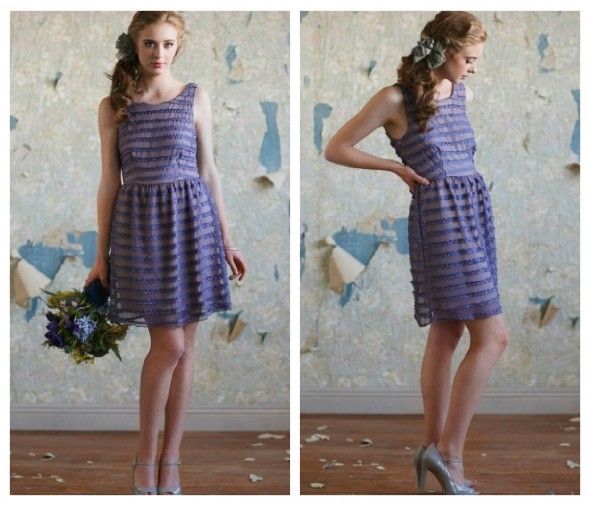 A purple ruffle bridesmaid dress for a rustic or vintage style wedding
