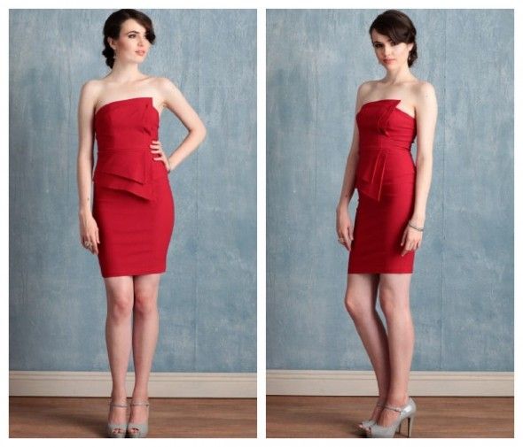 A red strapless bridesmaid dress for a vintage wedding