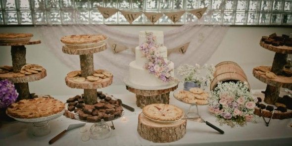 Rustic wedding cake stands made out of wood