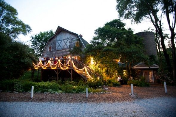 A barn wedding in Michigan with hanging lights