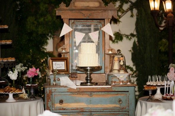 Cake display at a vintage wedding