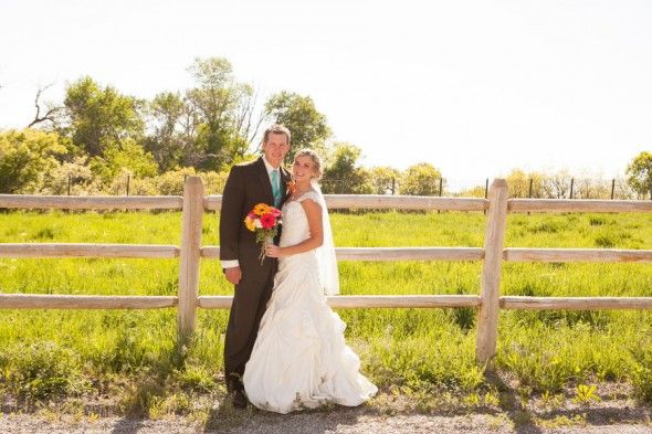 A country chic bride and groom
