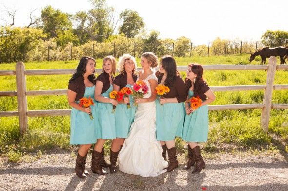 Country chic bridesmaid in cowboy boots