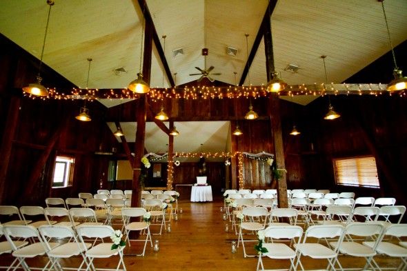 A wedding ceremony in a barn
