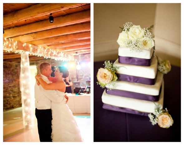 A purple white wedding cake