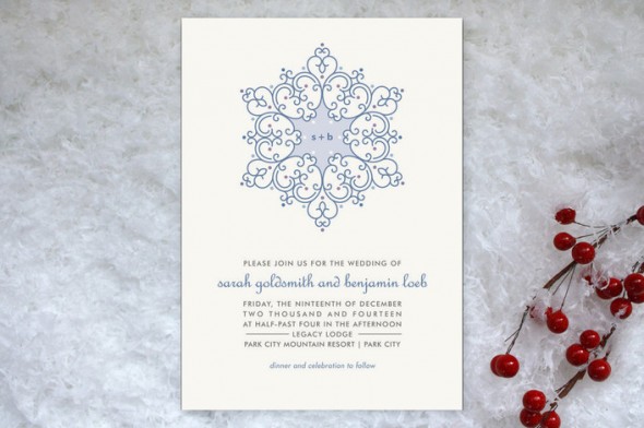 Snowflake wedding invitation for a winter rustic wedding