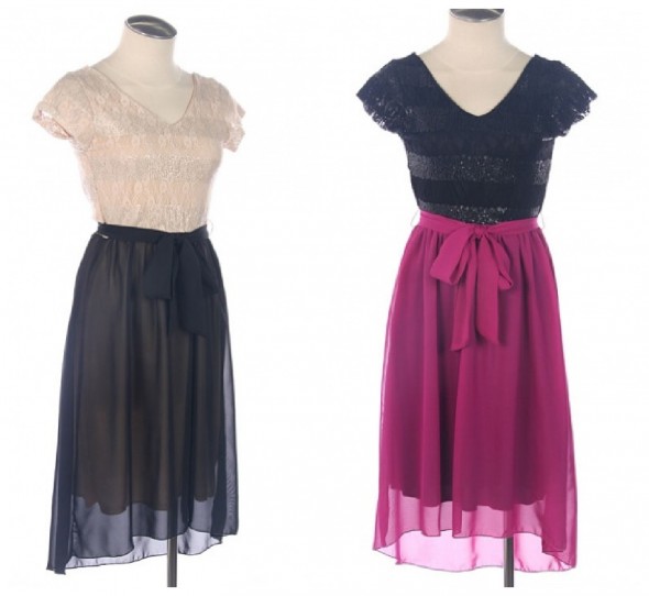 A two color dress with lace and skirt