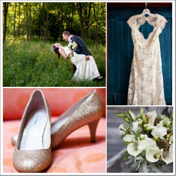 A rustic barn wedding dress on a bride in a field 