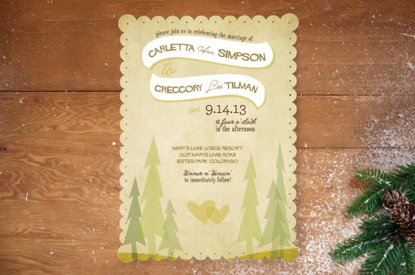 A pine tree wedding invitation for a winter wedding