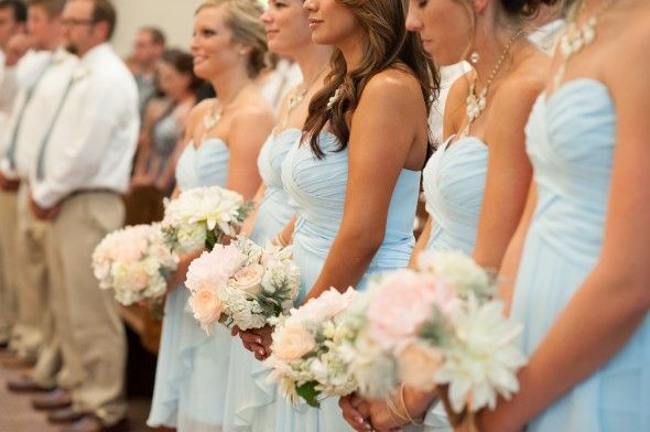 Blue Bridesmaid Dress Pink Bouquet