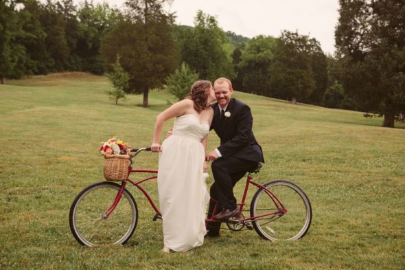 Bride and groom on bike