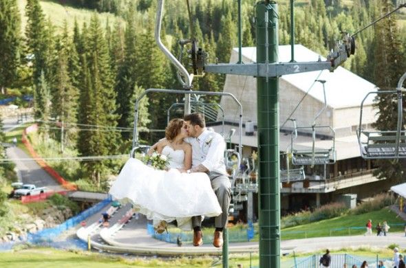 Chair lift wedding picture