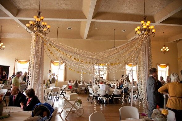 A rustic wedding ballroom