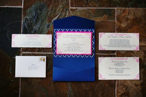 Pink And Blue Wedding Invitation