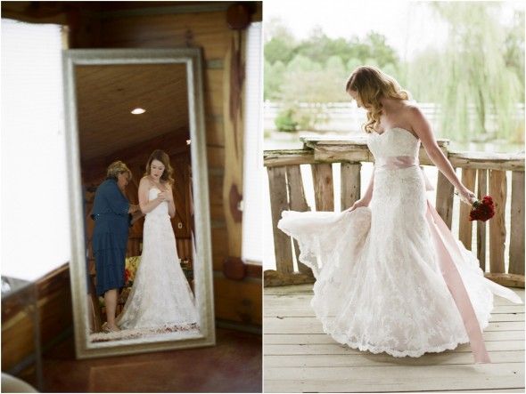 Lace Wedding Gown With Pink Sash