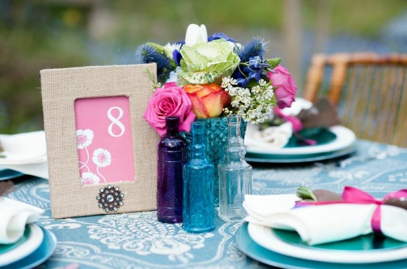 Colored Vases At Wedding