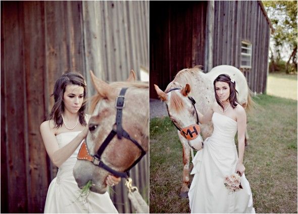 Bride With Horse On Wedding Day