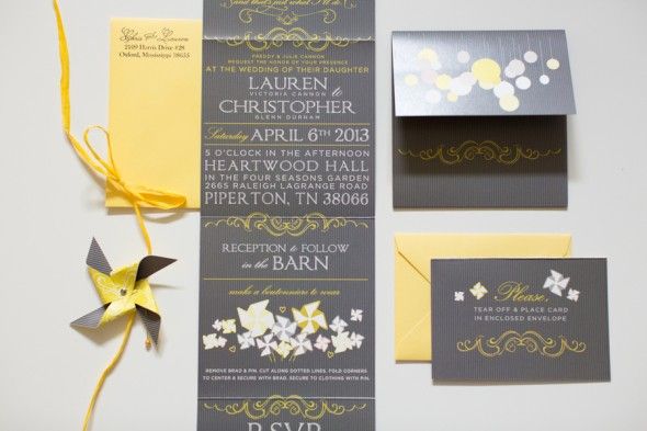 Yellow and gray wedding invitation 