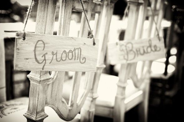 Bride and groom wood signs