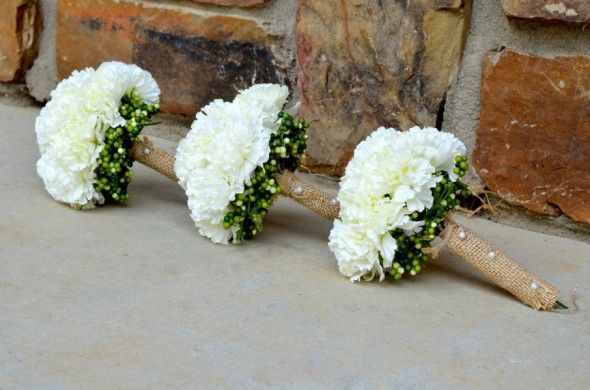 White Wedding Bouquets In Burlap