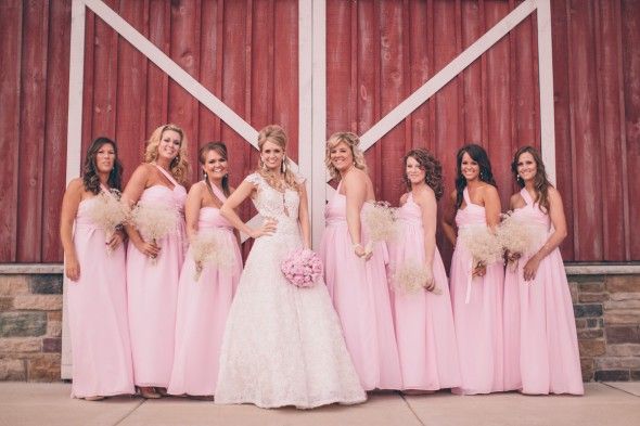 Pink Bridesmaid Dresses At Barn Wedding