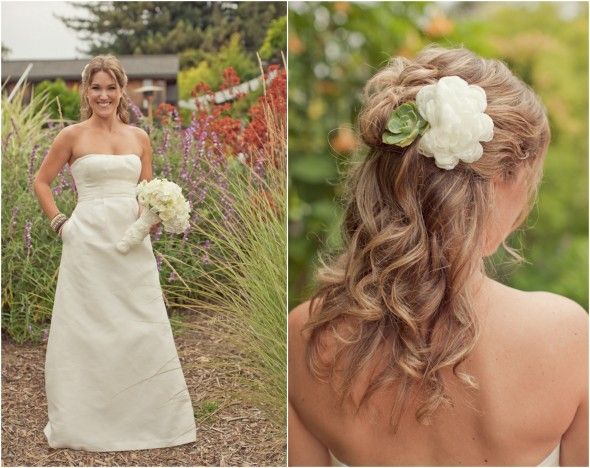 Succulent Wedding Detail In Brides Hair