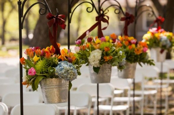 Hanging Flower Baskets At Wedding