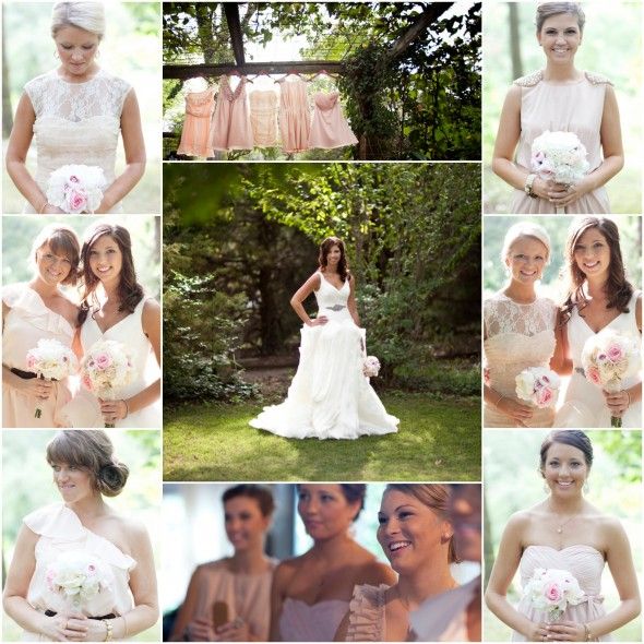 Bridesmaids and bride from a beautiful rustic wedding