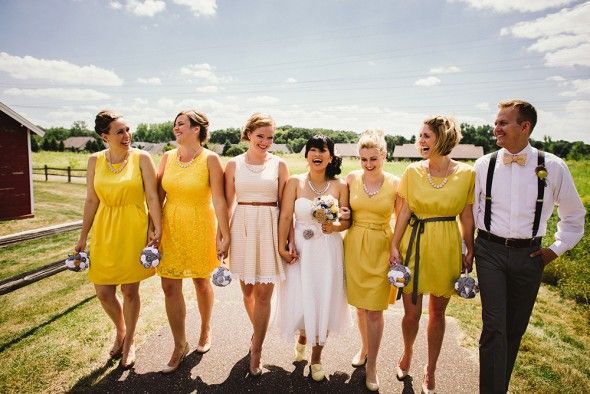 Mismatched Yellow Bridesmaid Dresses