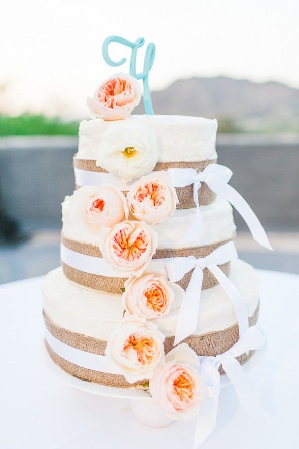 Burlap Themed Wedding Cake