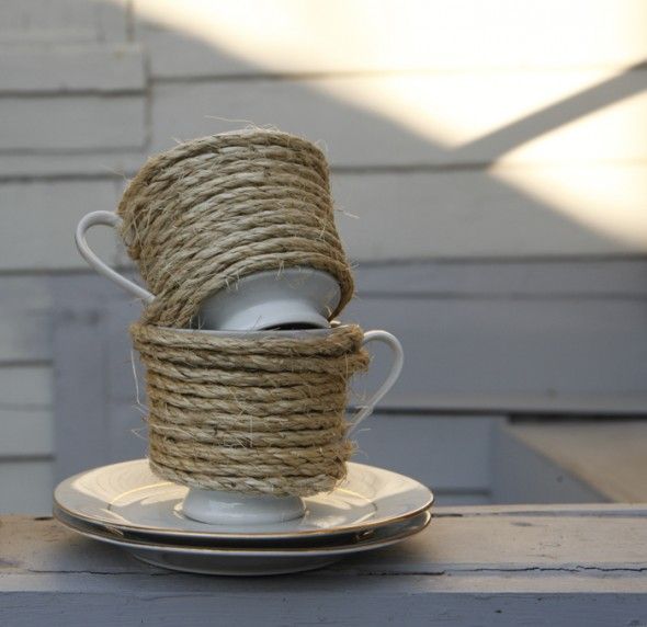 DIY Twine Wrapped Tea Cups 