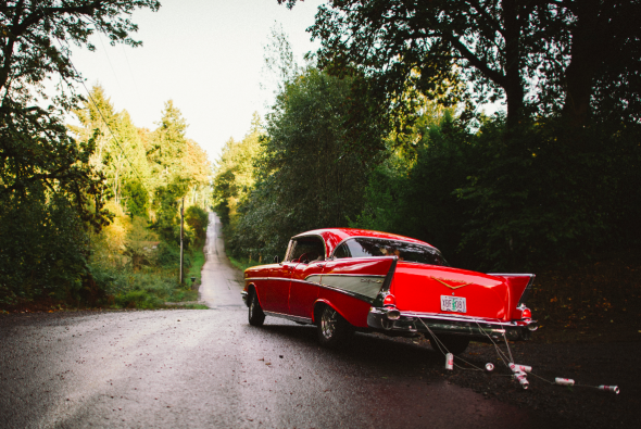 Red Getaway Car At Wedding