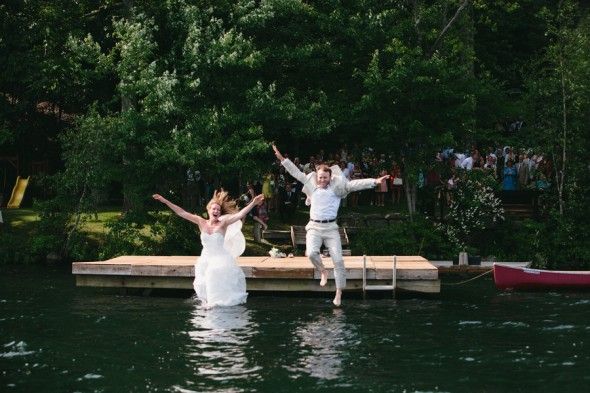 Bride & Groom Jumping In Lake