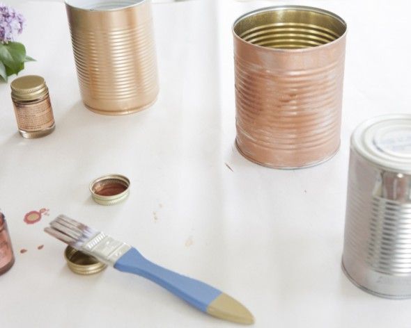 Painted Tin Can Centerpiece DIY 