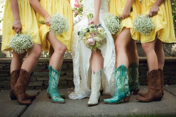Bride and bridesmaids in cowboy boots