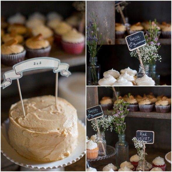 Barn Wedding Cake and Cupcake Table