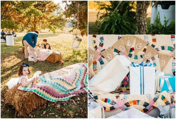 Southern Wedding Hay Bales and Quilts