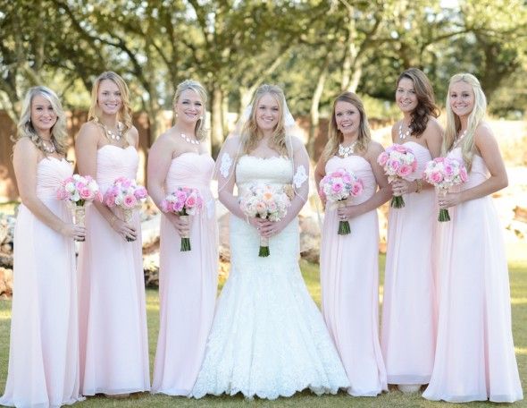 Elegant Texas Country Wedding Pink Bridesmaids Dresses and Bride