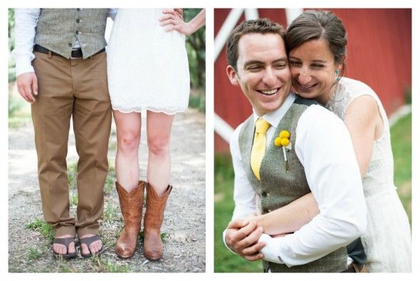 Short Wedding Dress & Cowboy Boots