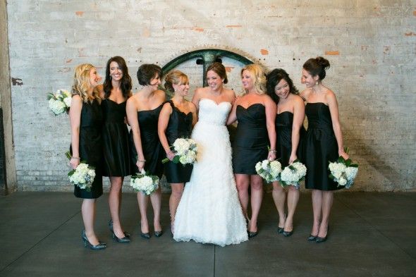 Urban wedding bridesmaids black short dresses