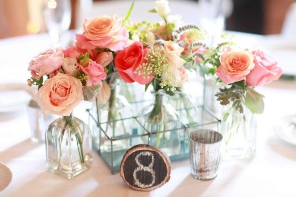 Country wedding table numbers and centerpieces