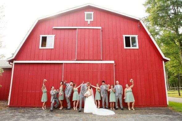 Barn wedding bridesmaids and groomsmen