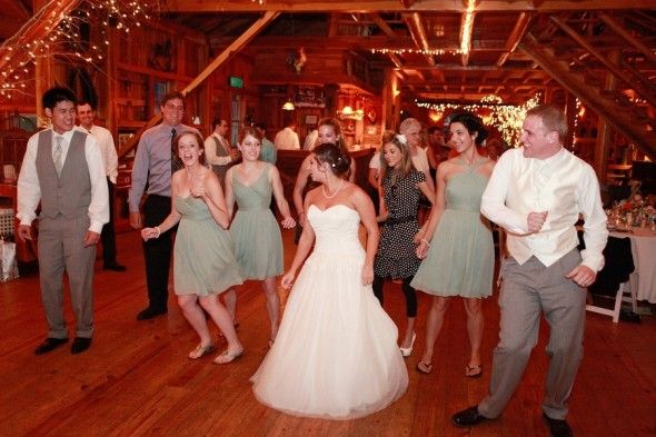 Country wedding reception line dancing