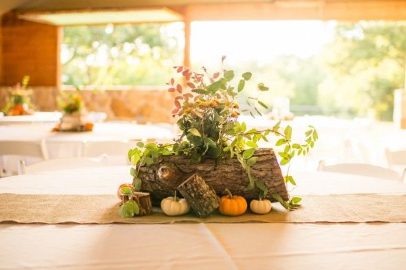 Wood Wedding Centerpiece With Pumpkins