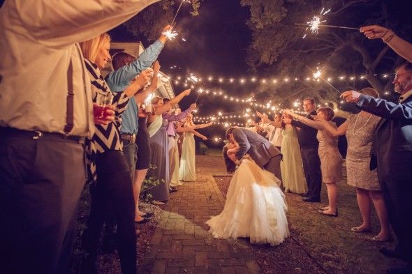 Charleston outdoor wedding reception with sparklers