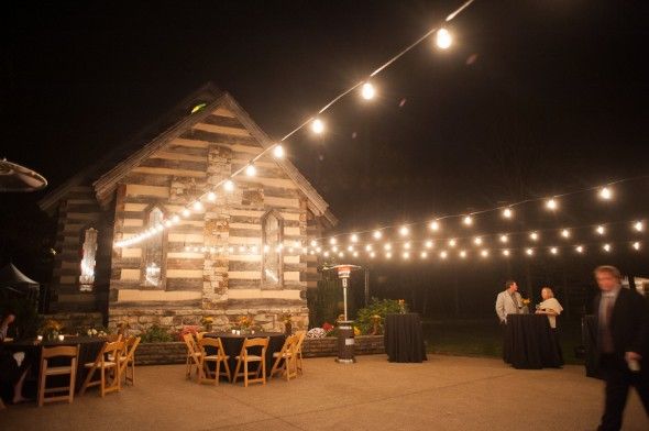 Country wedding reception with white lights