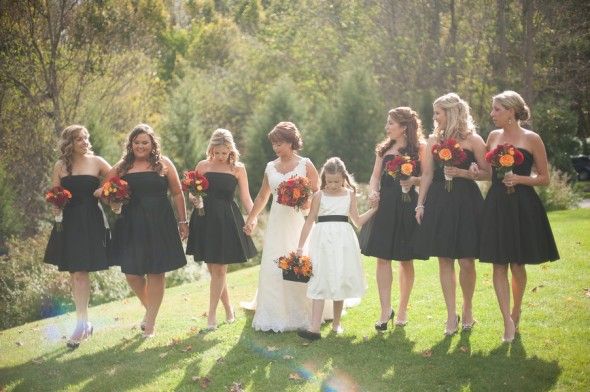 Country wedding party bridesmaids in black