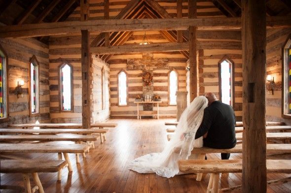 Country wedding chapel bride and groom