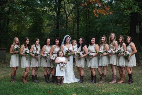 Fall Wedding With Bridesmaids In Boots